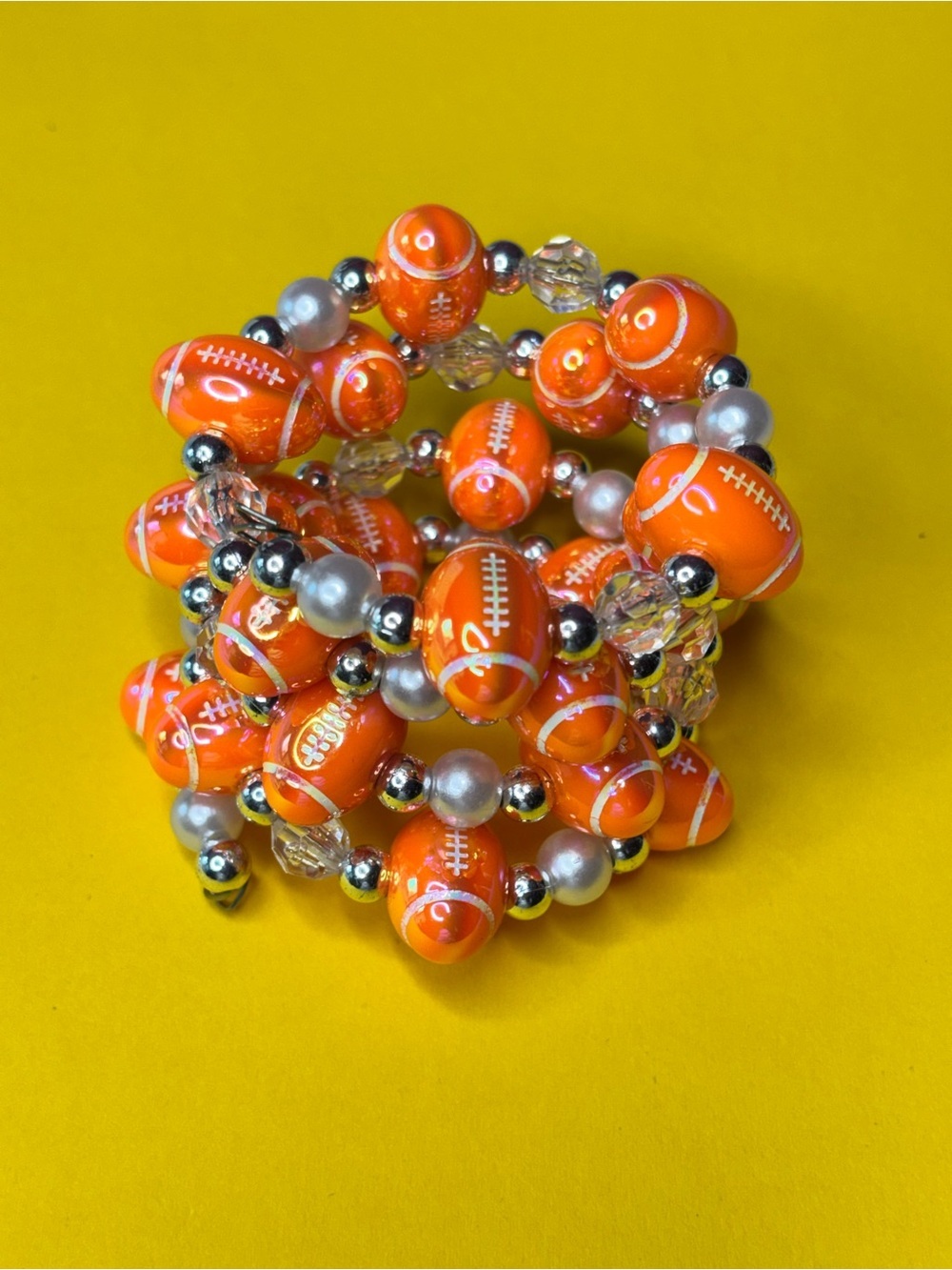 Orange Football Beaded Coil Bracelet - Unbranded